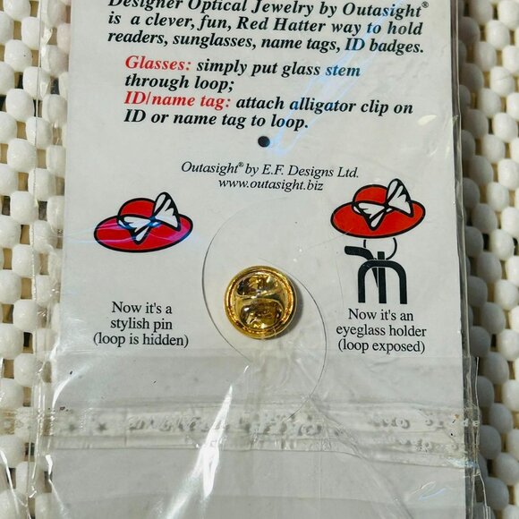 Vtg. Red Hat Society Shoe Pin With A Drop Down Loop For Eyeglasses ID’s NOS - Picture 2 of 6